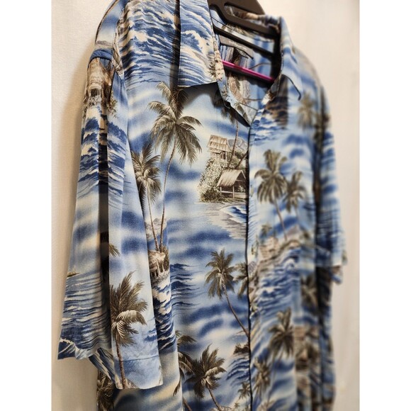 CROFT & BARROW MENS XL BLUE PALM TREE SHIRT VTG VACATION TROPICAL BEACH PARADISE - Picture 2 of 15
